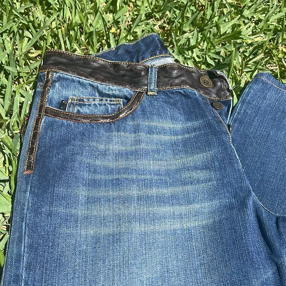 Just Cavalli Dark Brown Leather Trim Jeans